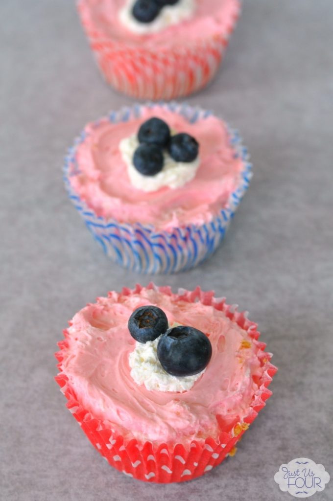 Red, White, & Blue No Bake Cheesecake cupcakes.