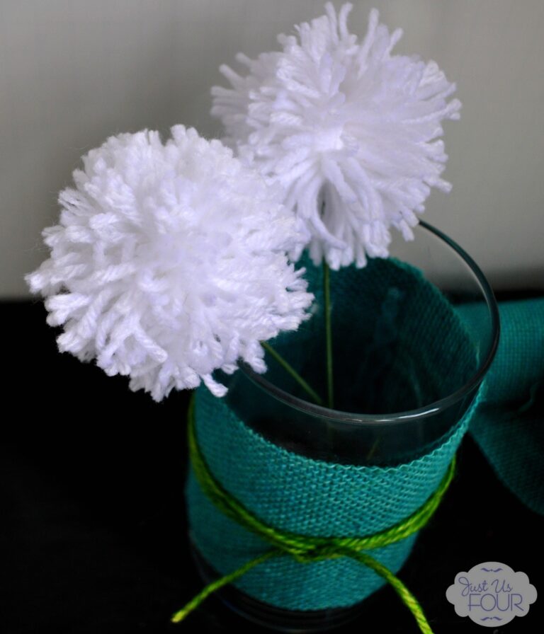 Spring Decorating Ideas: Burlap Wrapped Vases with Pom Pom Flowers