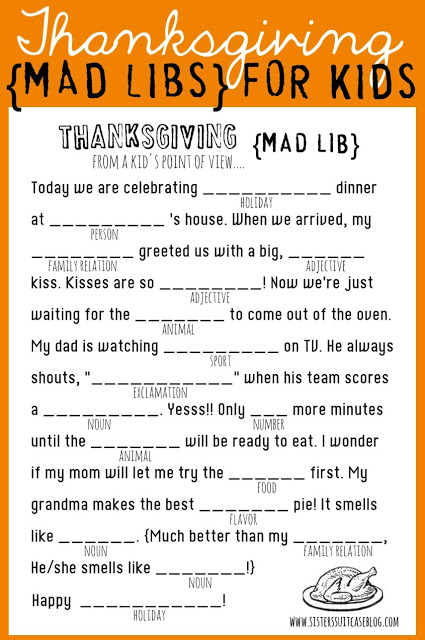 My Sisters Suitcase - Thanksgiving Mad Libs
