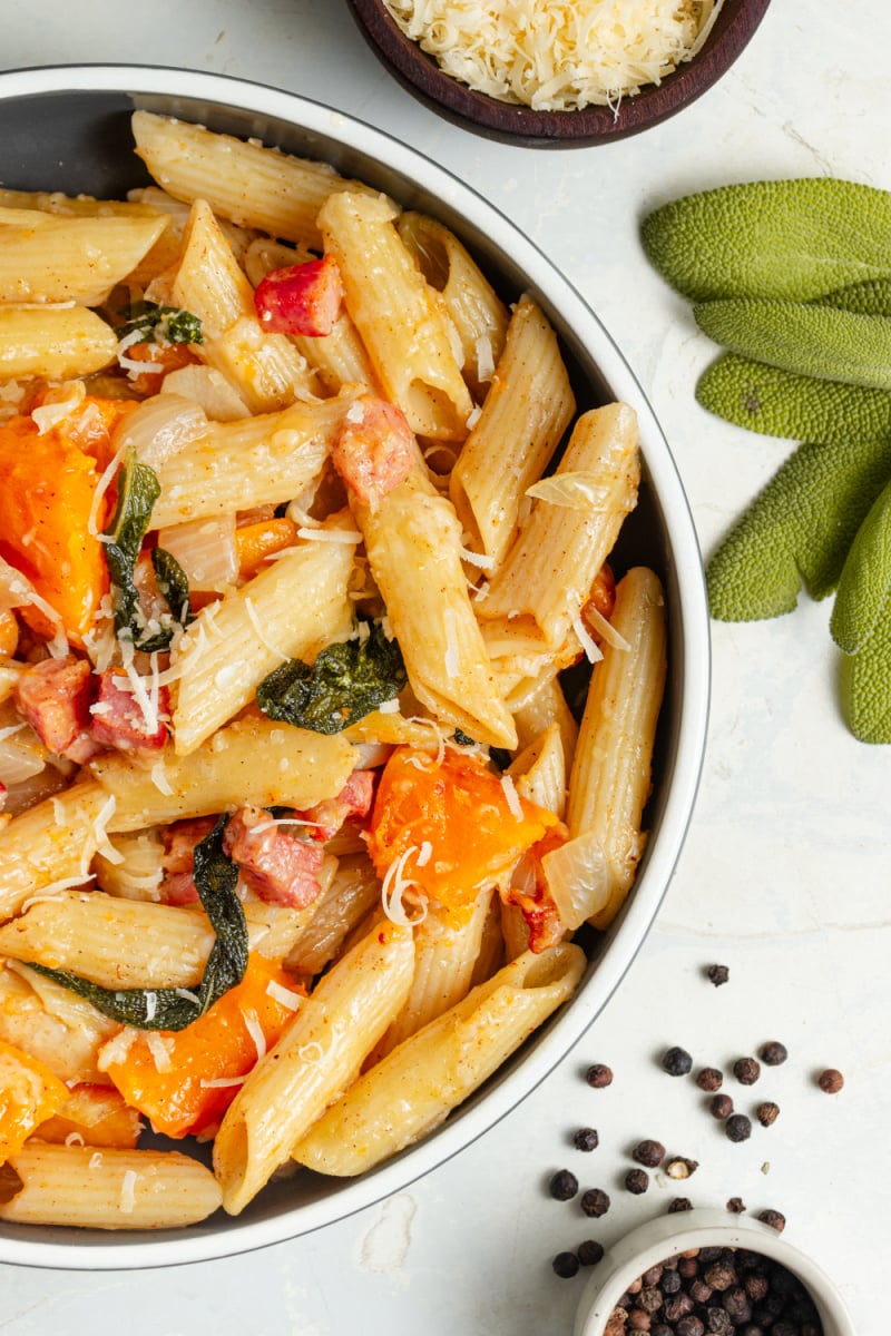 butternut squash pasta in pan