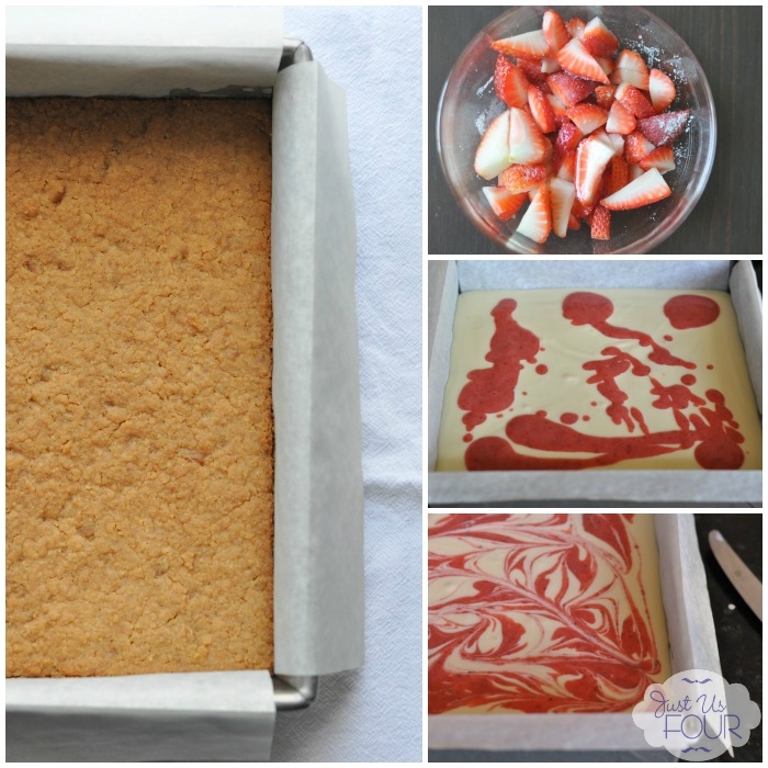 These strawberry lemonade cheesecake bars are so easy to make! Can't wait to serve them at our next party.