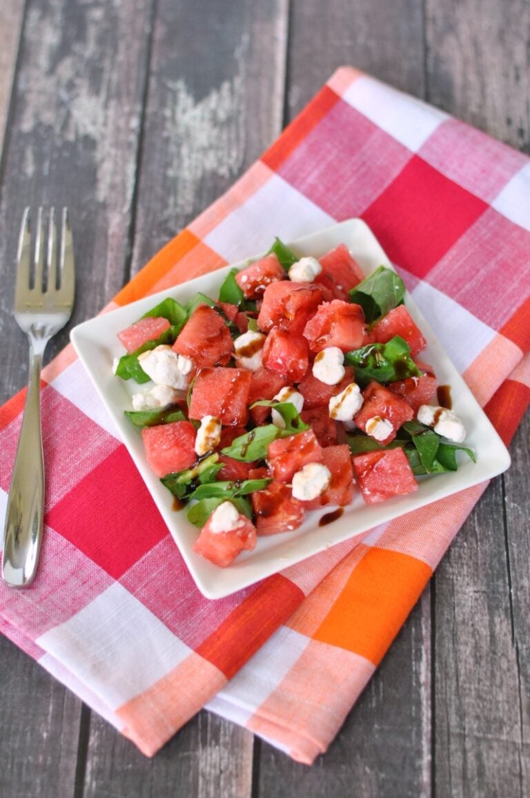 Love her combination of watermelon, goat cheese and balsamic glaze for this delicious salad.