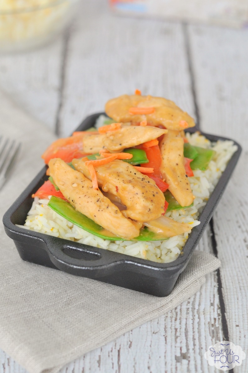I love easy to make stir fry recipes like this chicken satay with orange jasmine rice.