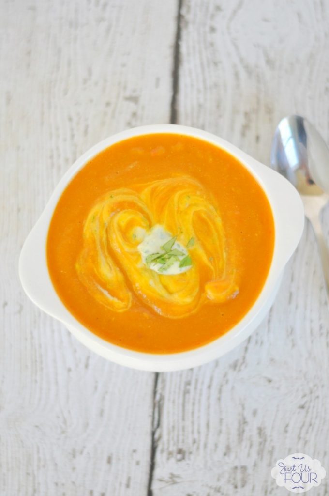 Creamy pumpkin soup with a little kick from green chiles. Yum!