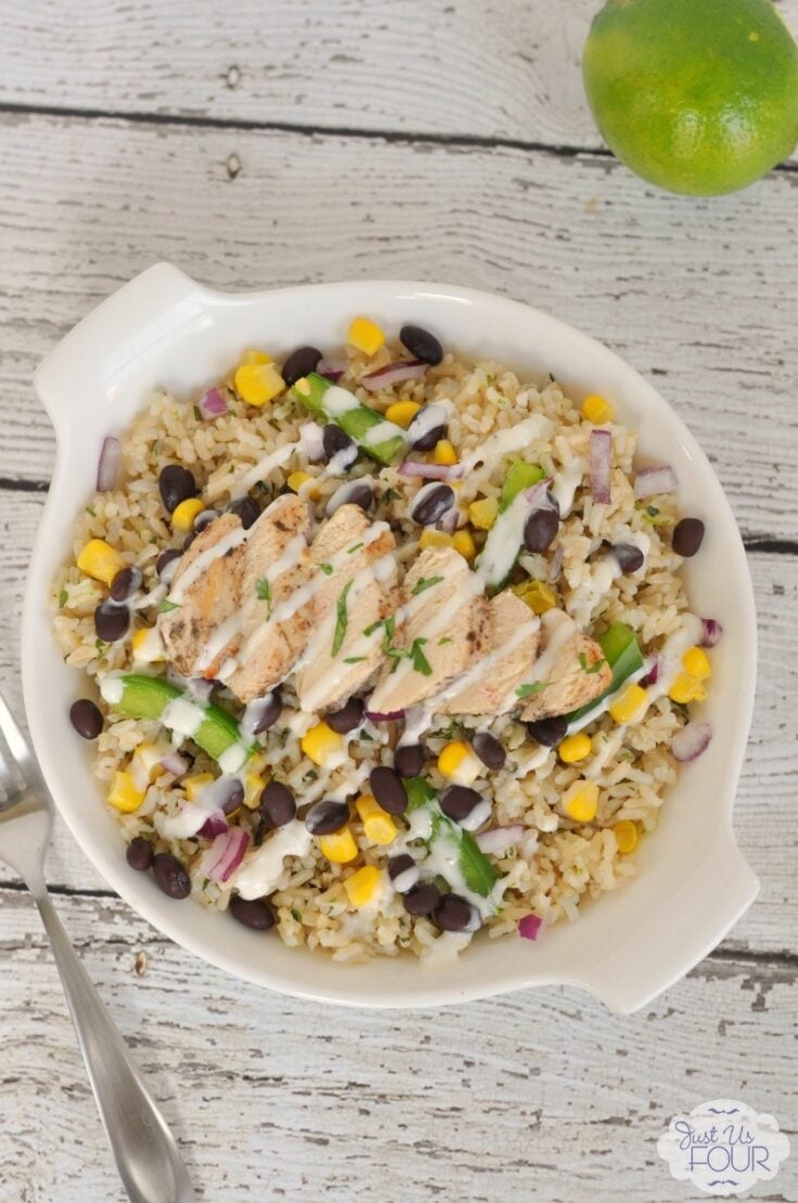 This margarita chicken bowl is so delicious. It is like Chipotle made at home.