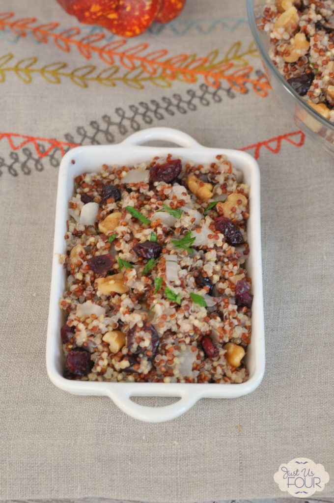 So yummy...cranberry walnut quinoa stuffing for Thanksgiving