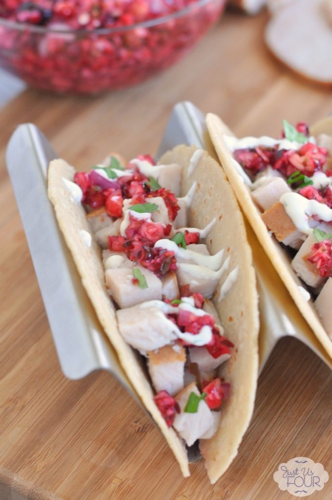 Use your Thanksgiving leftovers to make delicious turkey tacos with cranberry salsa. #UseYourLeftovers