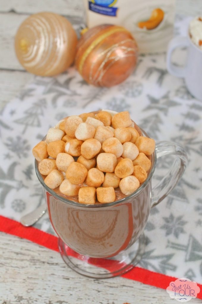 Delicious Mexican hot chocolate has a hint of spice and it topped with cinnamon marshmallows.