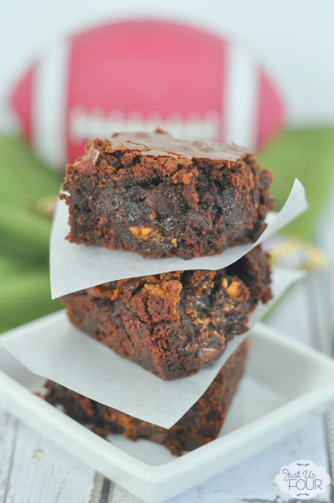 Double chocolate Snickers brownies are amazing!