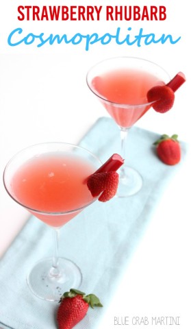 Cheers to spring with this delicious Strawberry Rhubarb Cosmopolitan! #cosmo #rhubarb #spring #cocktail | Blue Crab Martini