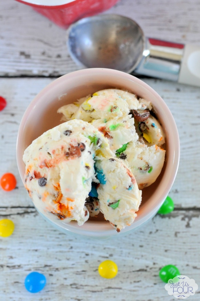 Only three ingredients to make this easy no churn M&M ice cream