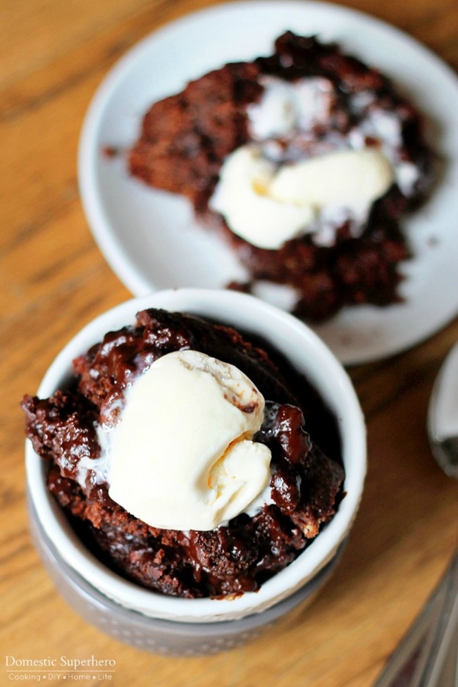 Slow Cooker Chocolate Lava Cake - a moist delicious cake oozing with hot chocolate sauce. 