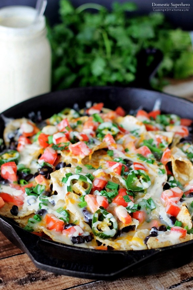 Jalapeno Ranch Black Bean Loaded Nachos - loaded with fresh ingredients and spicy jalapeno ranch, these come together in less than 20 minutes!