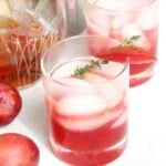 Plum Thyme Smash- Let summer linger with this refreshing Plum Thyme Smash featuring bourbon, fresh plums, and a homemade thyme simple syrup. | Blue Crab Martini