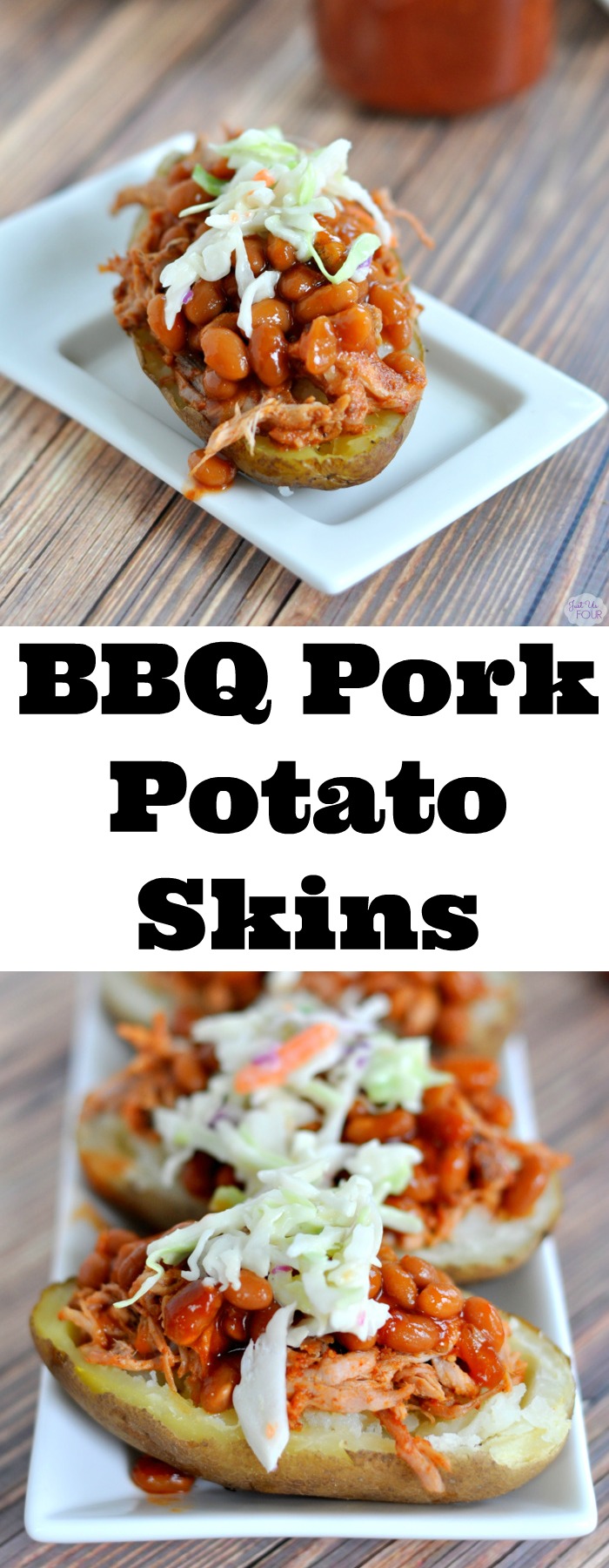 BBQ Pork Potato Skins are the ultimate tailgate or party food. 