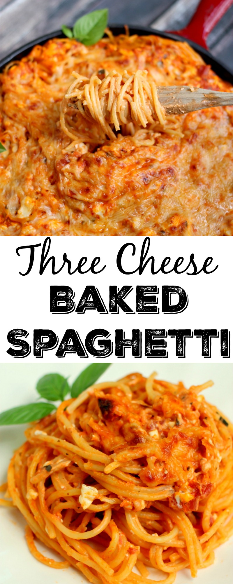 This three cheese baked spaghetti is the best pasta dish I have ever made. It is our potluck favorite.
