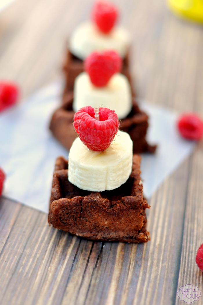 Mini Chocolate Waffle and Fruit bites are the perfect breakfast or snack for the kids and adults too!