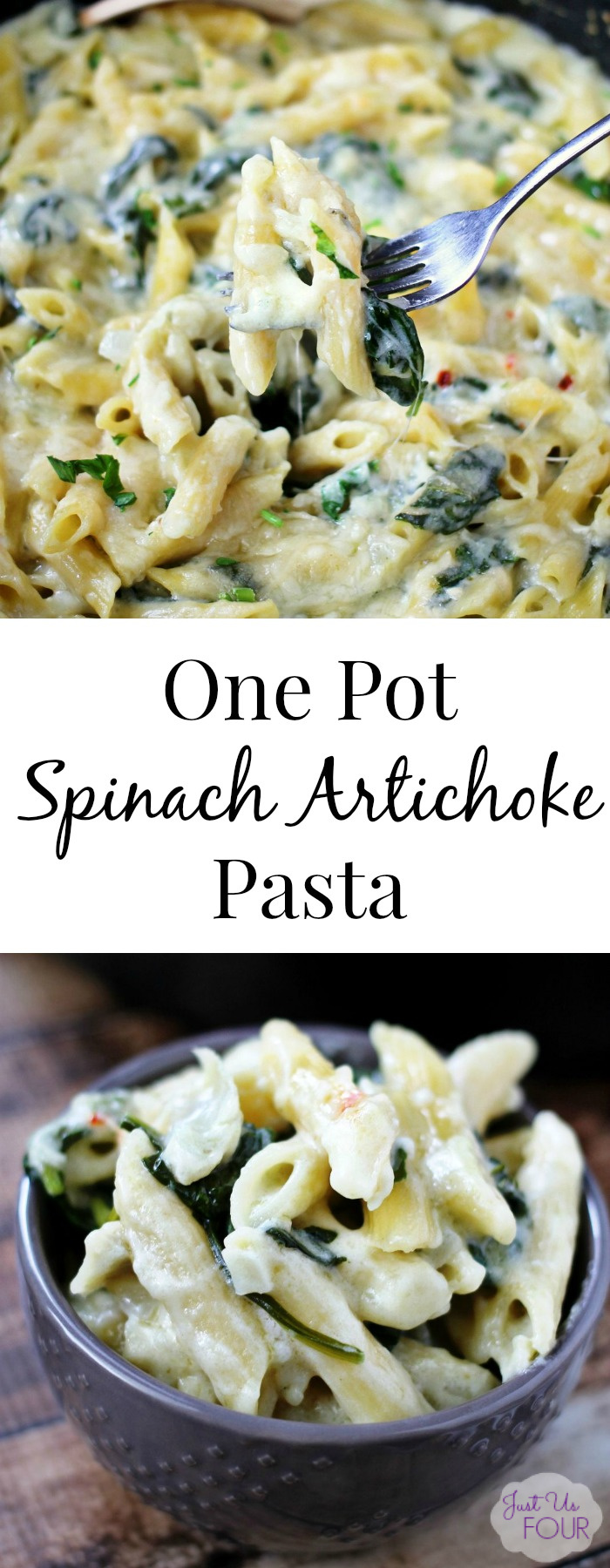 Insanely delicious and ridiculous easy meet in this recipe for one pot spinach artichoke pasta.