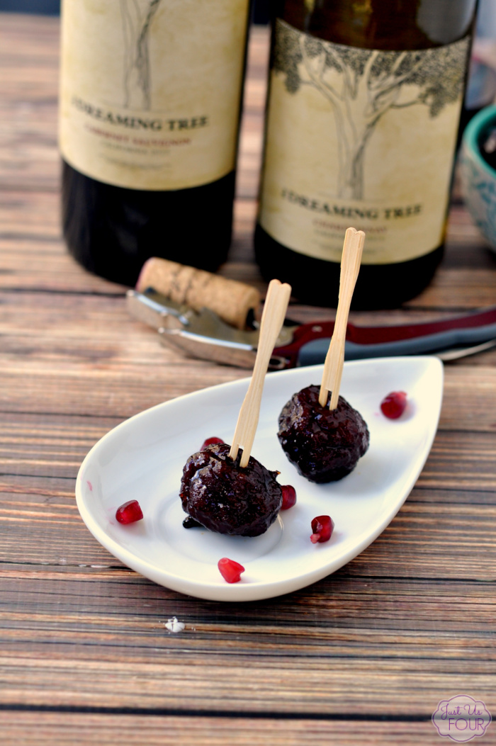 Pomegranate Cabernet Meatballs are the perfect bite sized appertizer for your next party...big or small...low key or fancy.