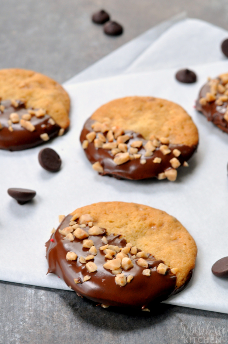 Chocolate Dipped Toffee Walnut Cookies