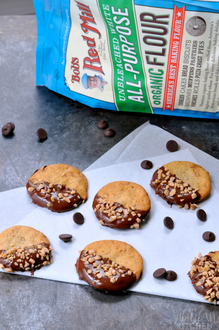 Easy Chocolate Dipped Toffee Walnut Cookies