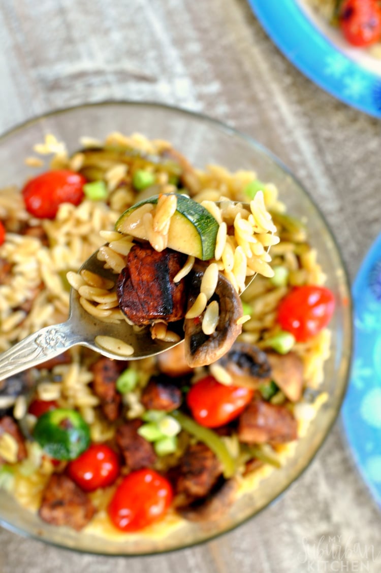 Grilled Balsamic Chicken and Vegetable Orzo