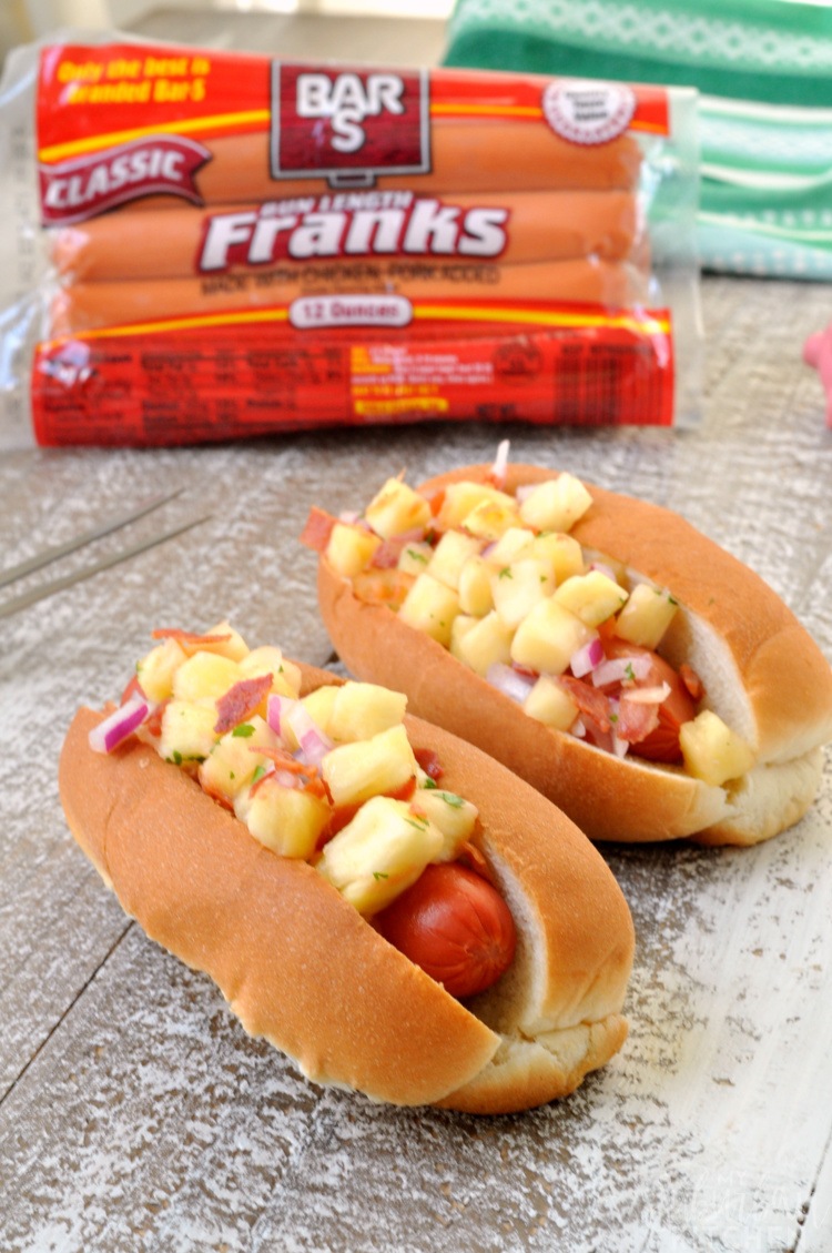 Grilled Hot Dogs with Pineapple Jicama Salsa
