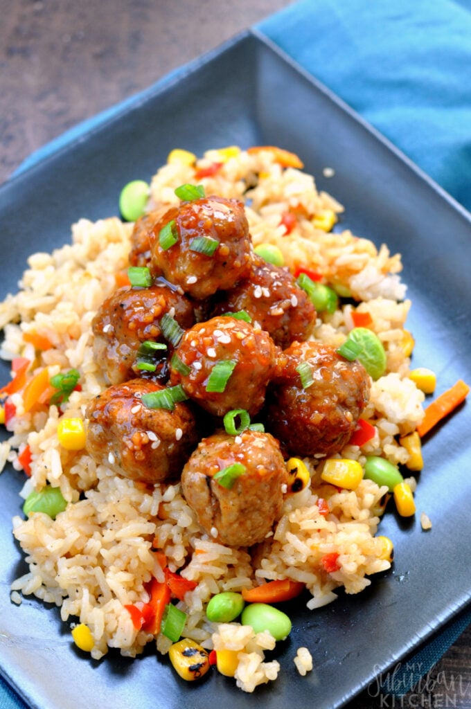 Fried Rice Meatball Sriracha Glazed Meatballs and Fried Rice - My Suburban Kitchen