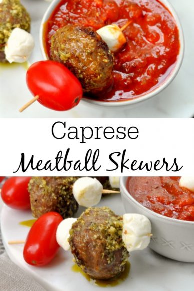 Caprese Meatball Skewers with Spicy Marinara - My Suburban Kitchen