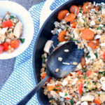 Overhead photo of Balsamic Chicken Veggie Skillet with bowl