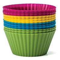 Baking Essentials Silicone Baking Cups, Set of 12 Reusable Cupcake Liners in Four Colors - USE for Muffin, Gelatin, Snacks, Frozen Treats, Ice Cream or Chocolate Shell-lined Dessert Molds, Non-stick (1) by Zaza Kitchen