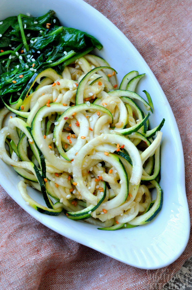 Spicy Sesame Zucchini Noodles with Wilted Greens