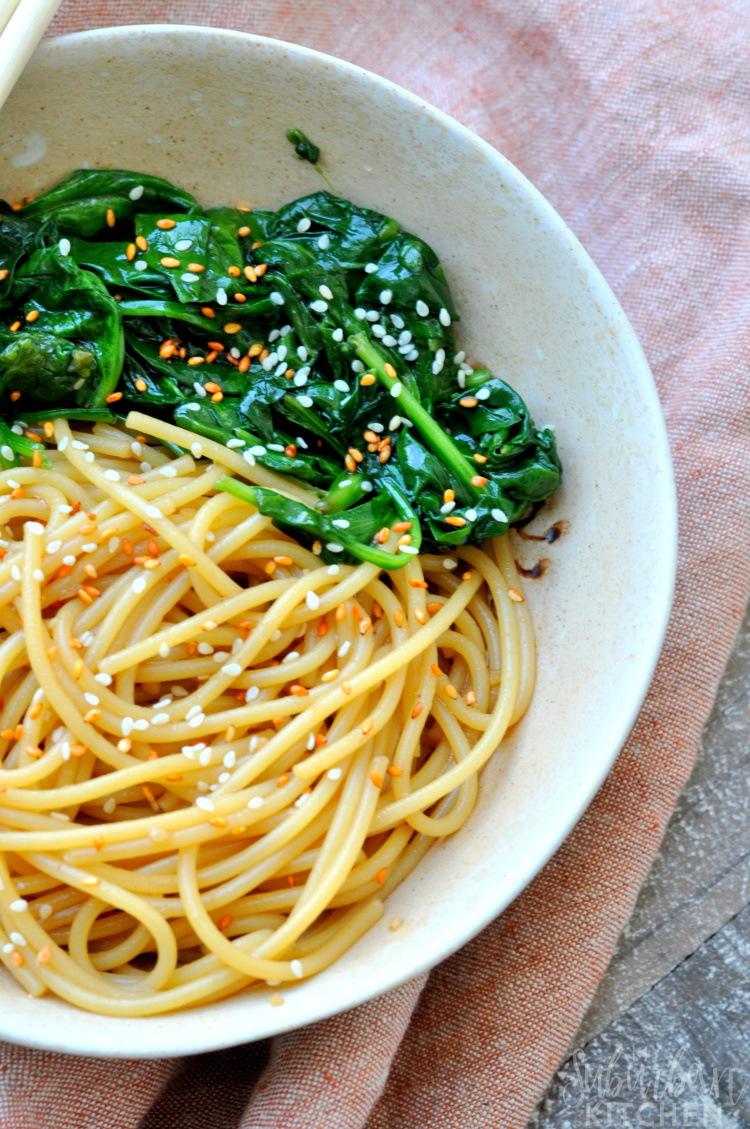 Spicy Sesame Noodles with Wilted Greens