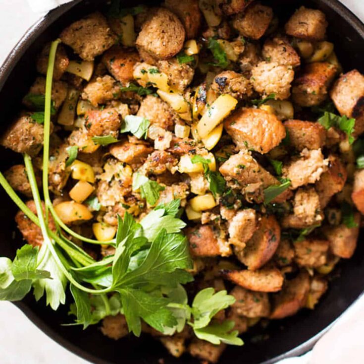 Image for Onion and Apple Stuffing with Rye Bread - Vegetarian Holiday Recipe