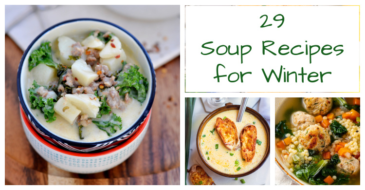 three photos of soup recipes with title