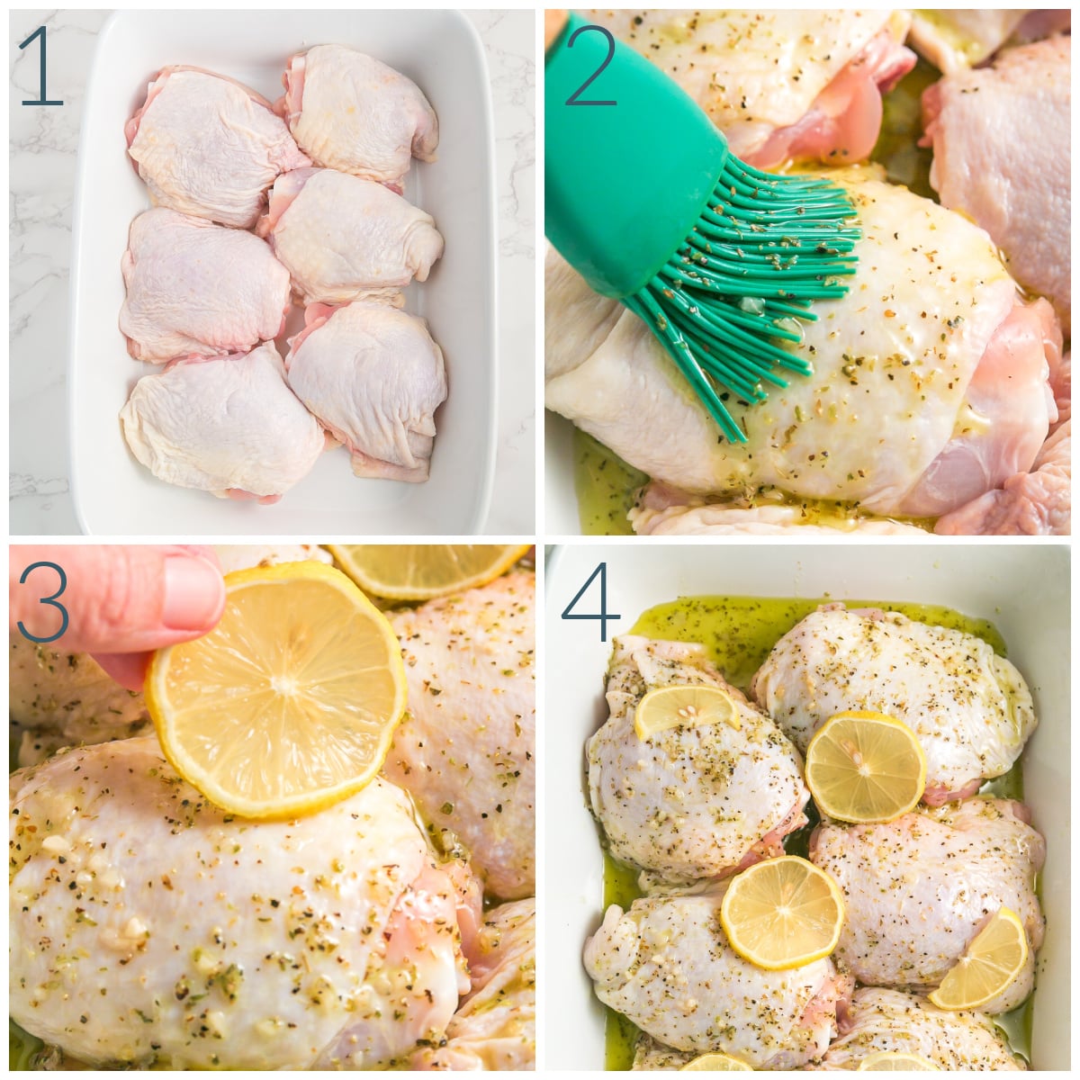 baked lemon chicken thighs process collage