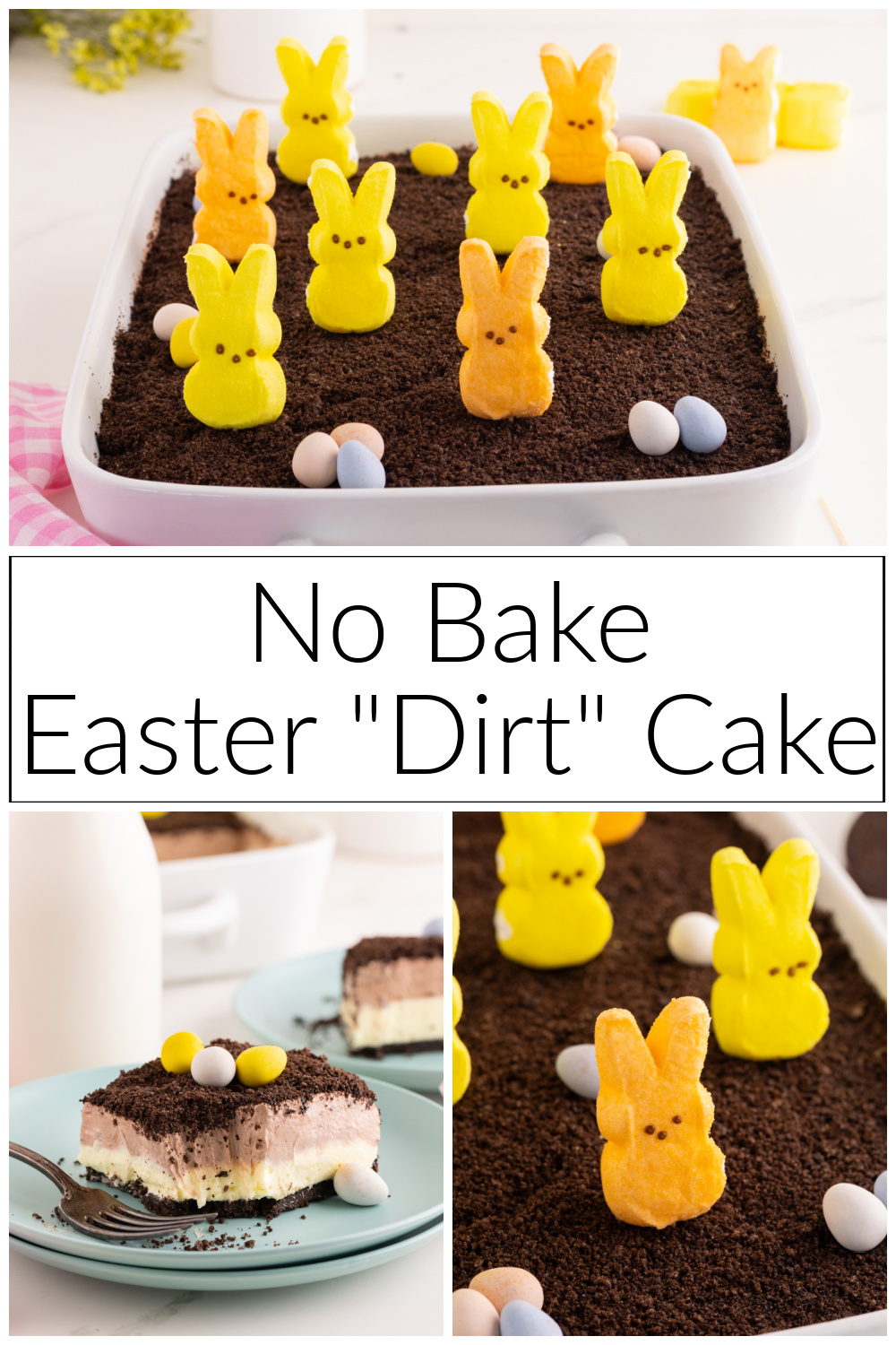 Pinterest Pin collage for Easter Dirt Cake