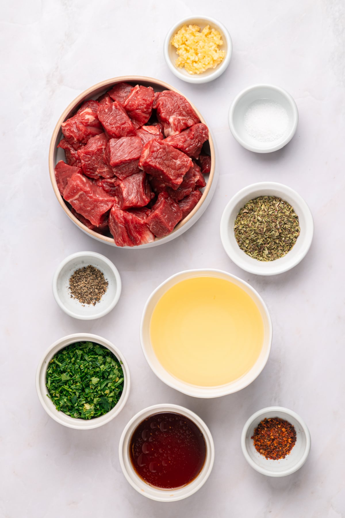 ingredients for chimichurri marinated steak bites