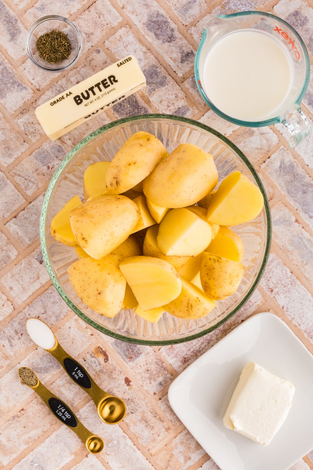 Ingredients for brown butter mashed potatoes
