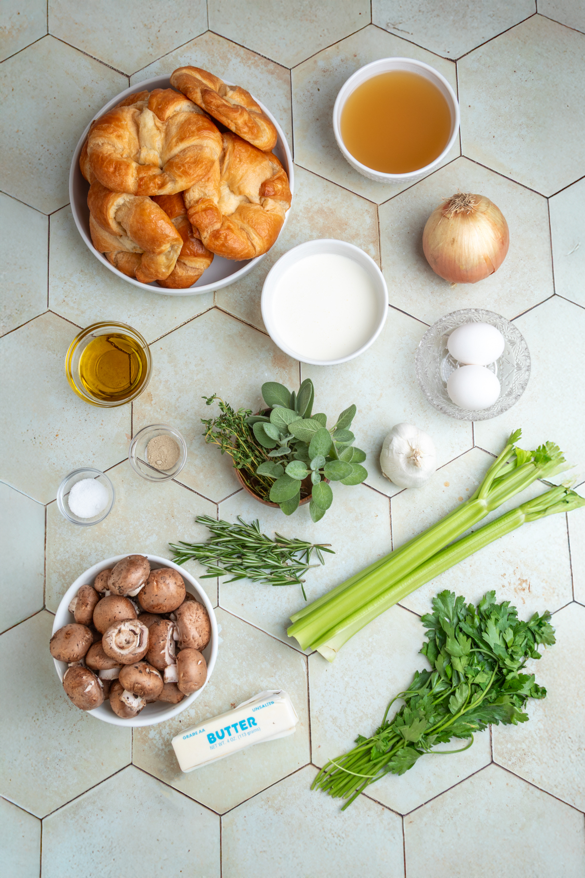 Ingredients for Brown Butter Herb Stuffing with Mushrooms